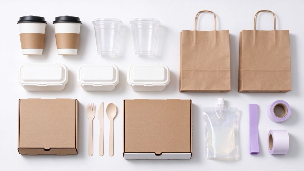Eco packaging materials flatlay